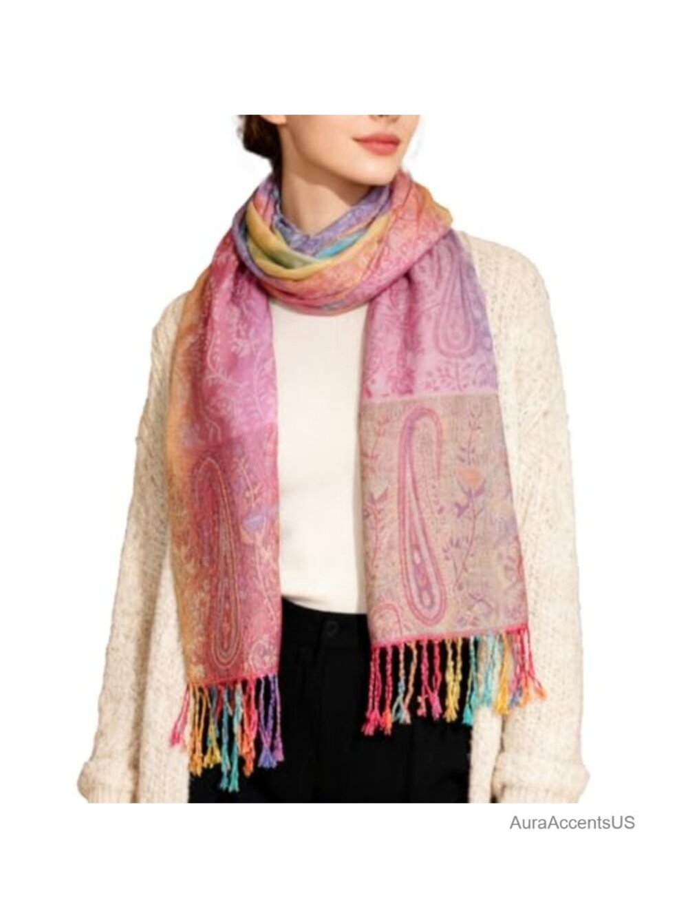 Soft Pashmina Shawl Wrap Scarf with Tassels Floral Paisley Women Evening